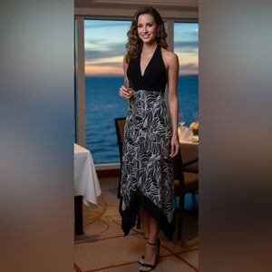 5 for $30 SPEECHLESS Black and White Asymmetrical Cocktail Halter Dress